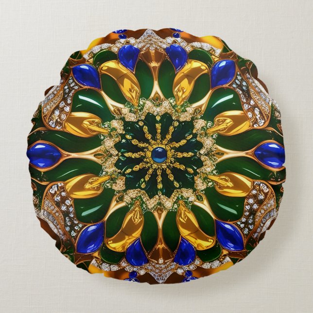 Ronde Sierkussen met Brazilië kleuren Rond Kussen (Voorkant)