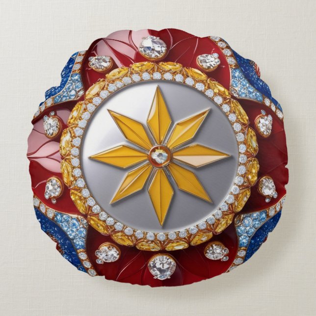 Ronde Sierkussen met Colombiaanse kleuren Rond Kussen (Voorkant)