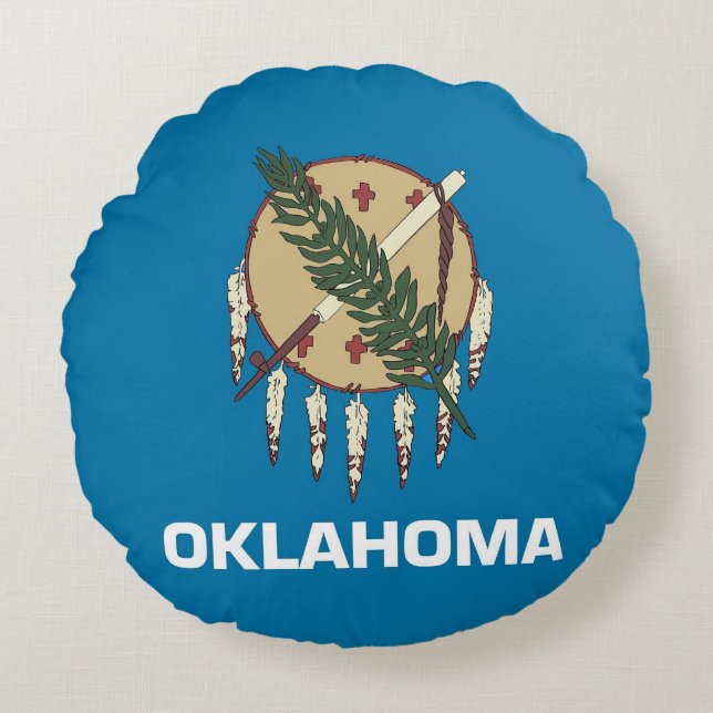 Ronde Sierkussen met de vlag van Oklahoma Rond Kussen (Voorkant)