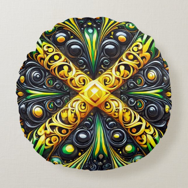 Ronde Sierkussen met Jamaicaanse kleuren Rond Kussen (Voorkant)