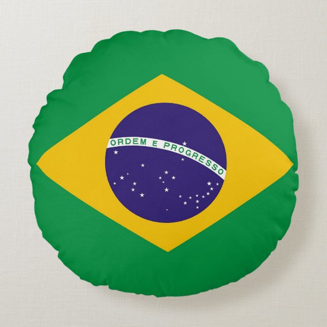 Ronde Sierkussen met vlag van Brazilië Rond Kussen (Voorkant)