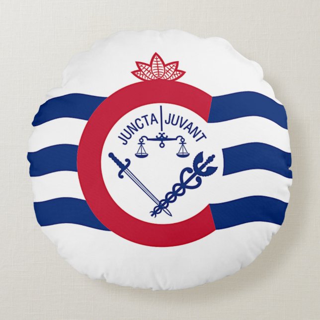 Ronde Sierkussen met vlag van Cincinnati, Verenigd Rond Kussen (Voorkant)