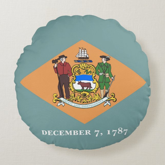 Ronde Sierkussen met vlag van Delaware, VS Rond Kussen (Voorkant)