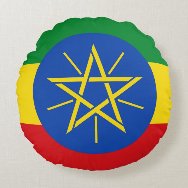 Ronde Sierkussen met vlag van Ethiopië Rond Kussen (Voorkant)