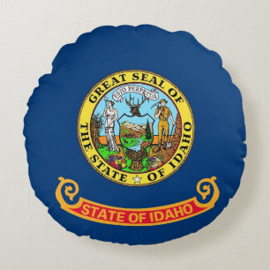 Ronde Sierkussen met vlag van Idaho, VS Rond Kussen