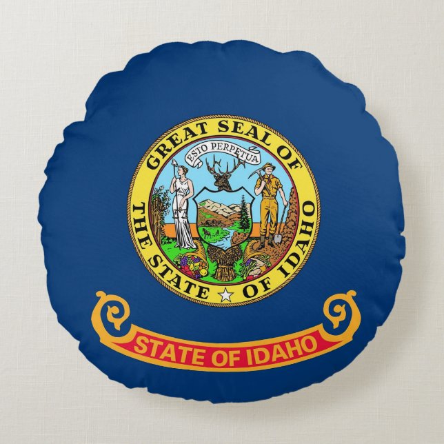 Ronde Sierkussen met vlag van Idaho, VS Rond Kussen (Voorkant)