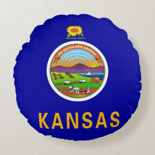 Ronde Sierkussen met vlag van Kansas, Verenigde St Rond Kussen