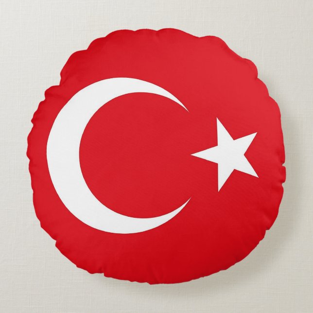 Ronde Sierkussen met vlag van Turkije Rond Kussen (Voorkant)