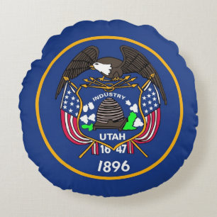 Ronde Sierkussen met vlag van Utah, Verenigde Stat Rond Kussen