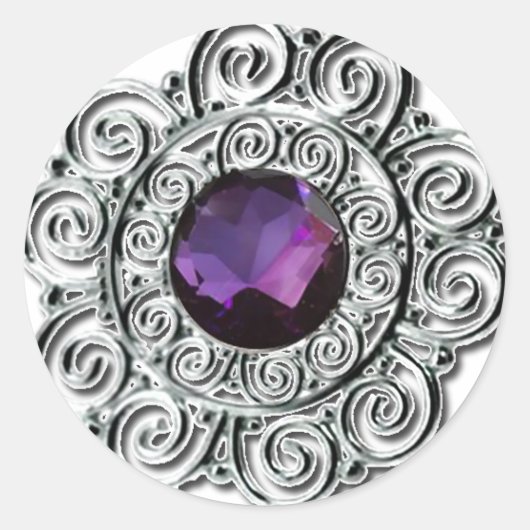 Ronde Silver en Amethyst Print Sticker (Voorkant)