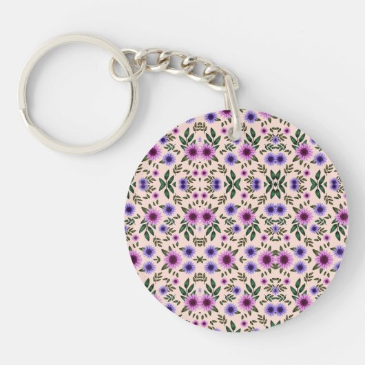 Ronde sleutelhanger met een bloempatroon (Voorkant)