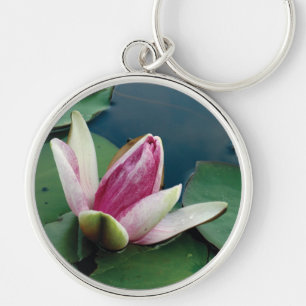 Ronde sleutelhanger met foto van roze lotusbloem