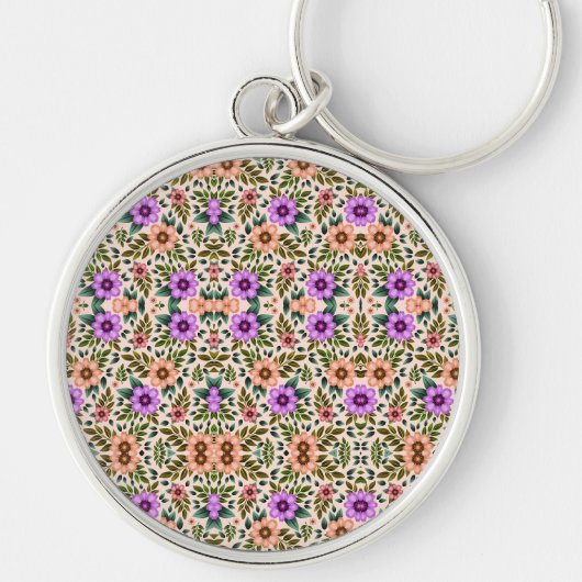 Ronde sleutelhanger met ingewikkelde bloempatronen (Voorkant)