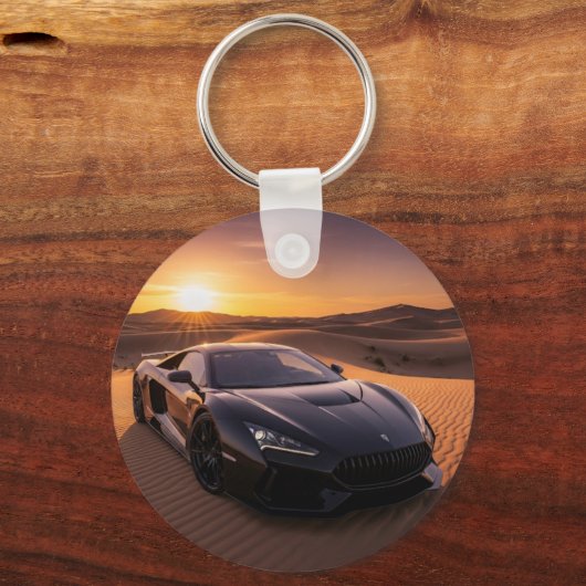 Ronde sleutelhangers voor sportauto's in de woesti (Voorkant)