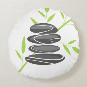 Ronde spa-kussen met zen-stenen en bamboeprint rond kussen