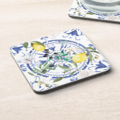 Ronde, , Spaanse tegel, middellandse zee, citroen, Bier Onderzetter (Linkerzijde)