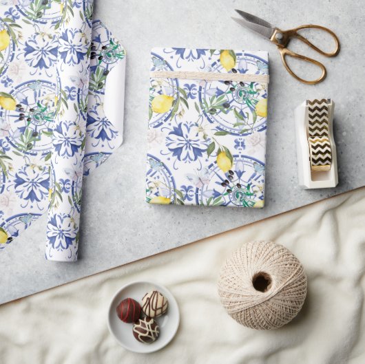 Ronde, , Spaanse tegel, middellandse zee, citroen, Cadeaupapier (Crafts)