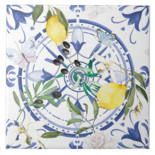 Ronde, , Spaanse tegel, middellandse zee, citroen, Tegeltje