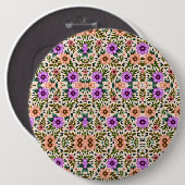 Ronde speld met ingewikkeld bloempatroon button 6,0 cm (Voorkant /achterkant)