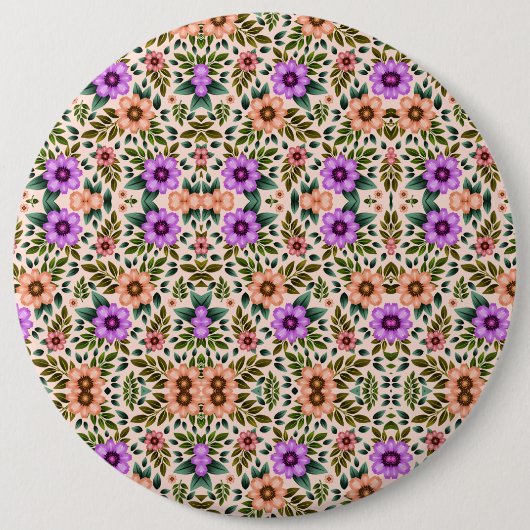 Ronde speld met ingewikkeld bloempatroon button 6,0 cm (Voorkant)