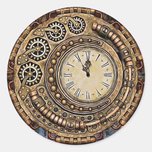 Ronde Steampunk Pocket Watch Bruiloft Sticker (Voorkant)