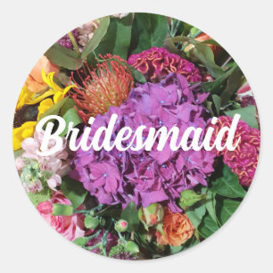Ronde sticker bruidsmeisje bloemstuk
