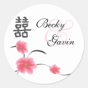 Ronde Sticker Cherry Blossom Dubbel Geluk