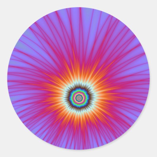Ronde Sticker explosie in roze blauw en rood (Voorkant)