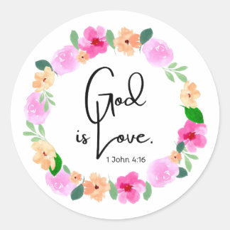 Ronde sticker God is Liefde Bijbelvers