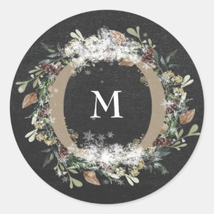 Ronde sticker Kerst krijt vakantie bloemen