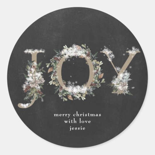 Ronde Sticker kerstfeestdagen met JOY Chalk (Voorkant)