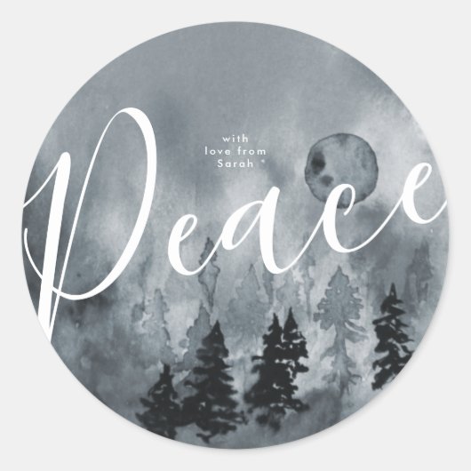 Ronde Sticker kerstinnebomen Waterverf marine (Voorkant)