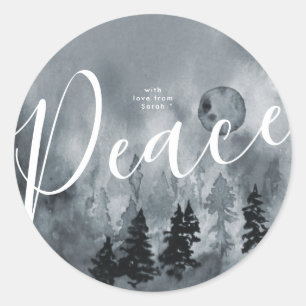 Ronde sticker Kerstmis Sneeuw Boom Marineblauw Wat