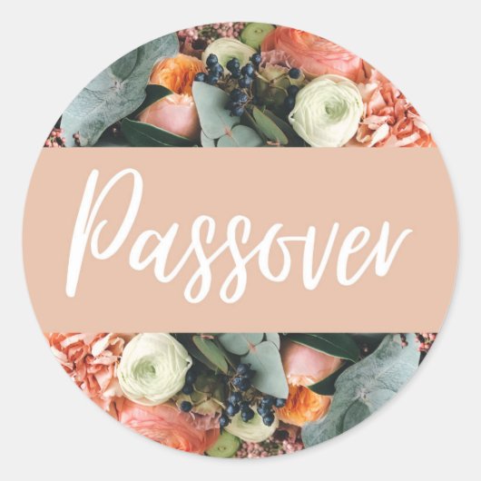Ronde Sticker Label Gift Passover Festival Floral (Voorkant)