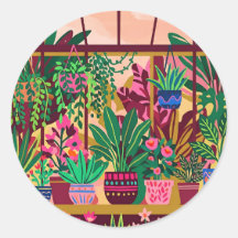 Ronde sticker met botanische kas in Bourgondië en