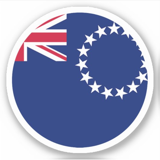 Ronde sticker met de vlag van de Cookeilanden (Voorkant)