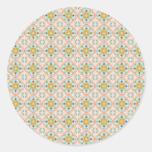 Ronde sticker met een bloemmotief in geometrische 