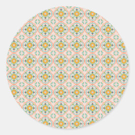 Ronde sticker met een bloemmotief in geometrische 