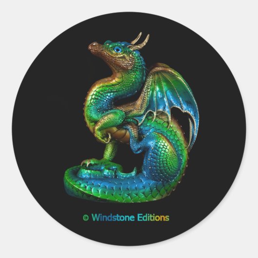 Ronde sticker met een kleurrijke krassende draak (Voorkant)