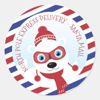 Ronde sticker met ijsbeer voor Noordpoolbezorging