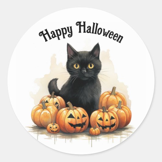 Ronde sticker met kitten en pompoenen (Voorkant)