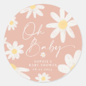 Ronde sticker met roze madeliefjesbloem (Voorkant)