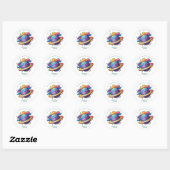 Ronde sticker met ruimteplaneet verjaardagsfeestje (Vel)