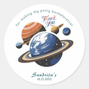 Ronde sticker met ruimteplaneet voor verjaardagsfe