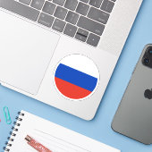 Ronde sticker met Russische vlag (Laptop met iPhone)