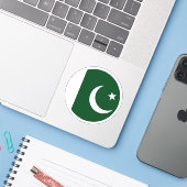 Ronde sticker met vlag van Pakistan (Laptop met iPhone)