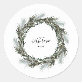 Ronde Sticker Pine Snow Wreate kerstfeestdag