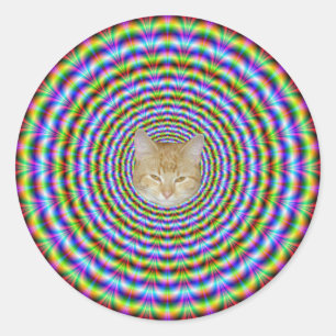 Ronde Sticker Psychedelic Neon Ripples