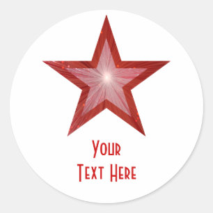 Ronde sticker Rood Star 'Jouw tekst' wit