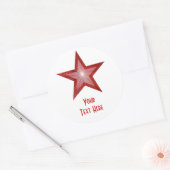 Ronde sticker Rood Star 'Jouw tekst' wit (Envelop)